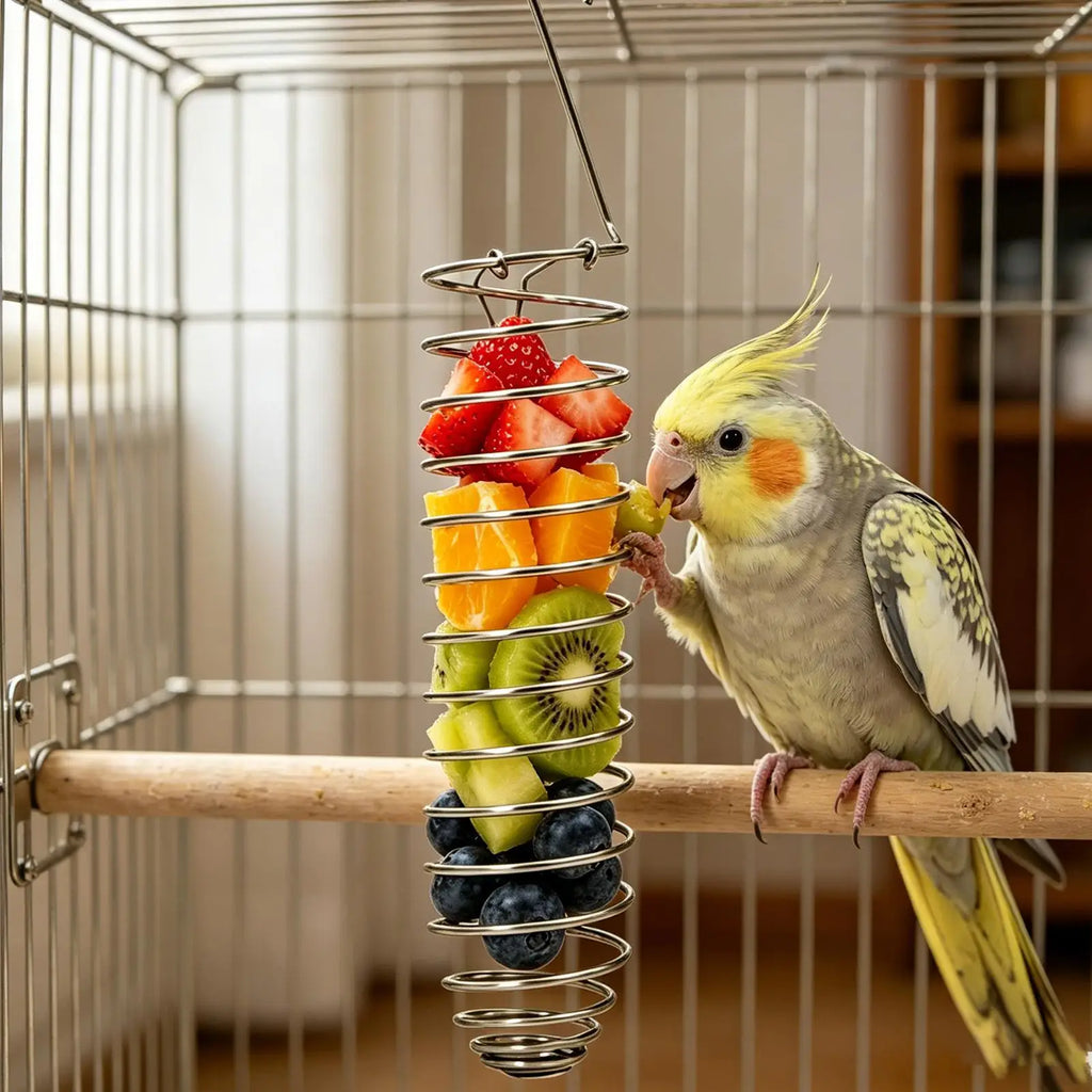 Stainless Steel Spiral Parrot Forager Feeder – Fruit & Veggie Basket Bird Forager Feeder Zpaxo Default Title