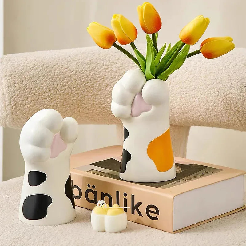 Cat's Paw Resin Vase Ceramic Flower Pot Suitable Desktop Arrangement