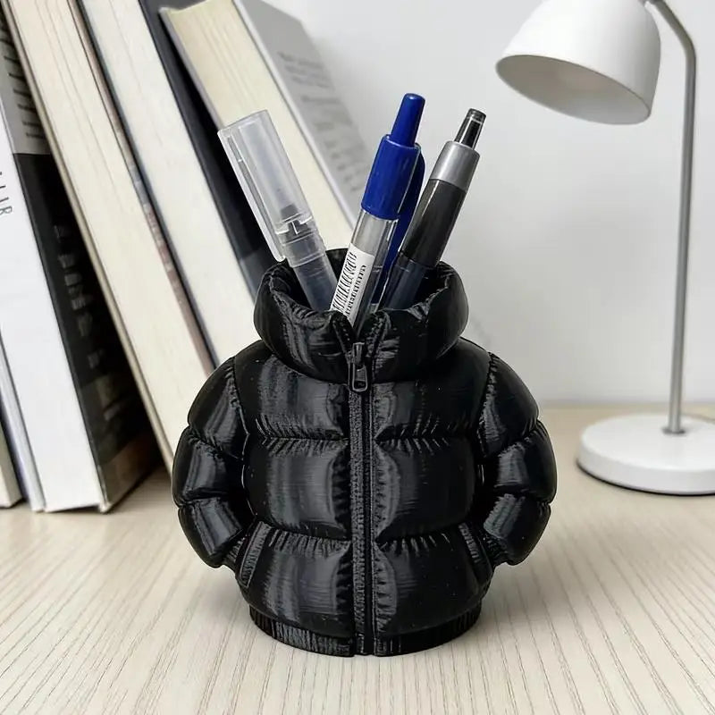 2PCS Cute Down Jacket-Shaped Pen Holder, 3D Printed Coaster Set for Desk Organizer & Student Gift Zpaxo 1pcs black