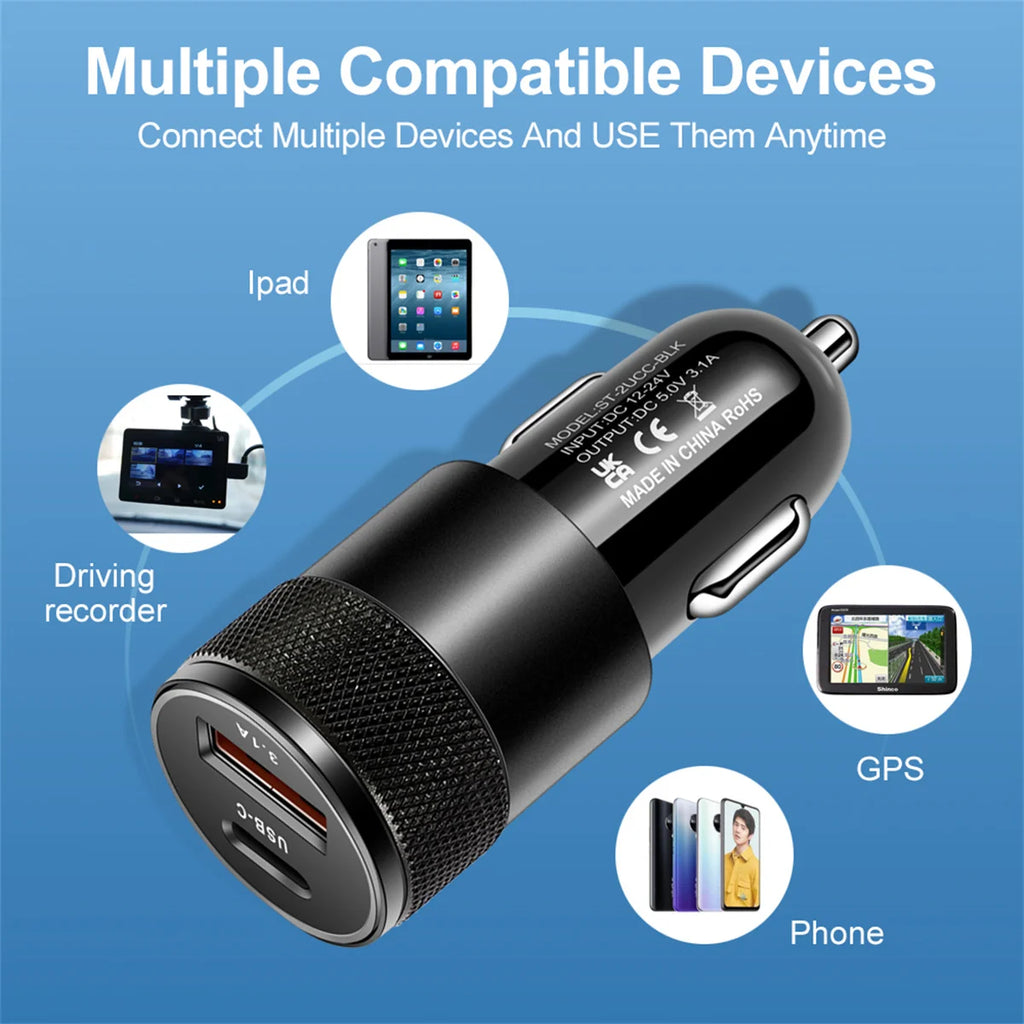 66W C Fast Charger Car Phone Charging Adapter Cell Socket Cigarette