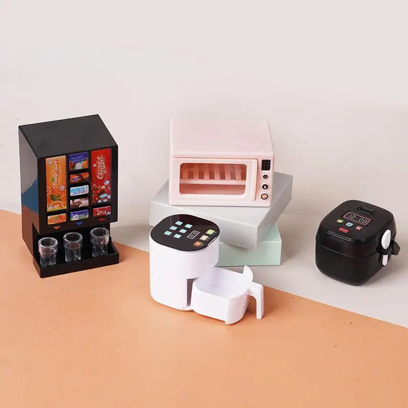 ▶1/12 Dollhouse Simulation Miniature Kitchen Appliances Model Dollhouse Air Fryer Beverage Machine Oven Rice Cooker Ornaments Zpaxo Black Set