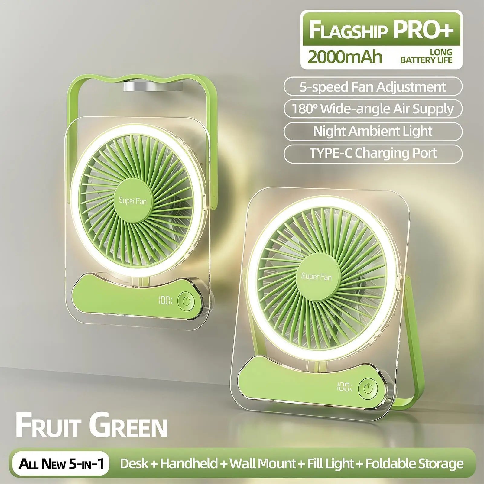 Travel Fan Sleeping Long Lasting 5 Speeds Foldable LED Lights Device