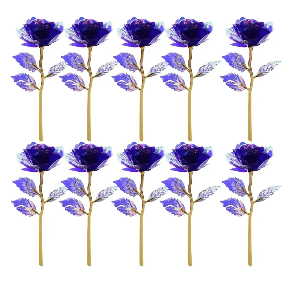 10PCS Valentine's Day Creative Gift 24K Foil Plated Rose Gold Rose Last Forever Love Wedding Decor Lover Roses Creative Gift Hot Zpaxo Purple 10PCS
