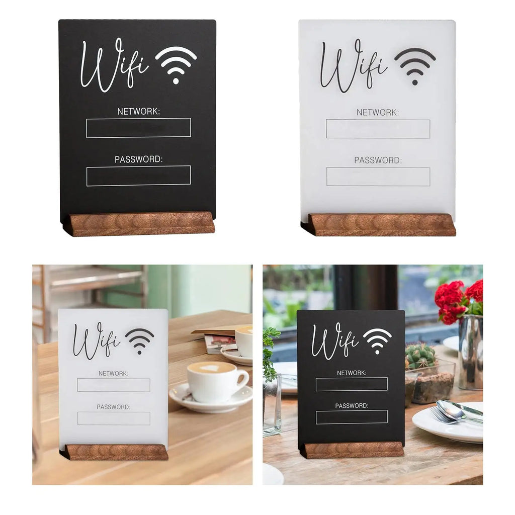 WiFi Password Sign Holder – Acrylic & Wood Desktop Stand Desktop Sign Holder Zpaxo