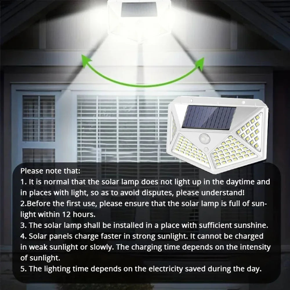 100 LED Solar Wall Light PIR Motion Sensor – IP44 Outdoor Lamp