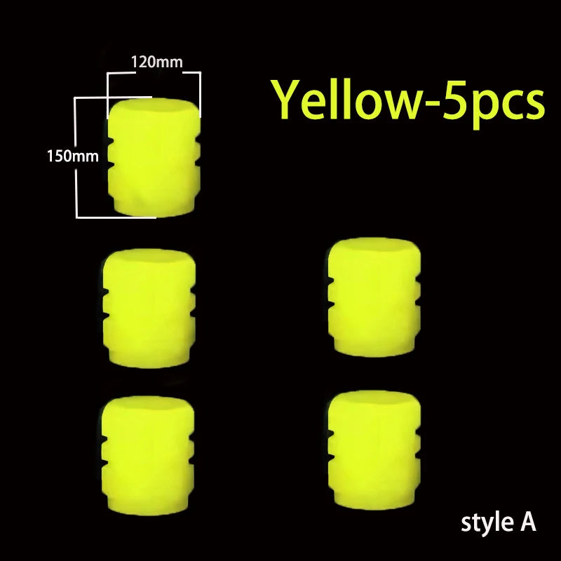 5pcs Luminous Valve Cap Car/Motorcycle/Bike Tire Screw Cap Protective Cap Valve Port Cars Tire decoration Parts Glow In Dark Zpaxo A YELLOW