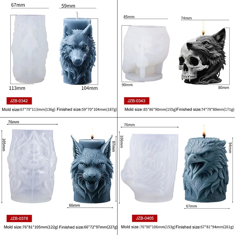 Wolf Skull Eagle Head Silicone Candle Mold 3D Roaring Animal Head Soap Wax Aroma Plaster Making Resin Mold Home Decor Zpaxo