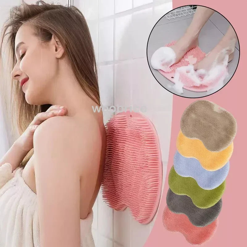 Silicone Rub Back Brush Bathroom Non-slip Wash Foot Pad Massage Shower Mat with Sucker Bath Massage Foot Exfoliating Brush Pad Zpaxo