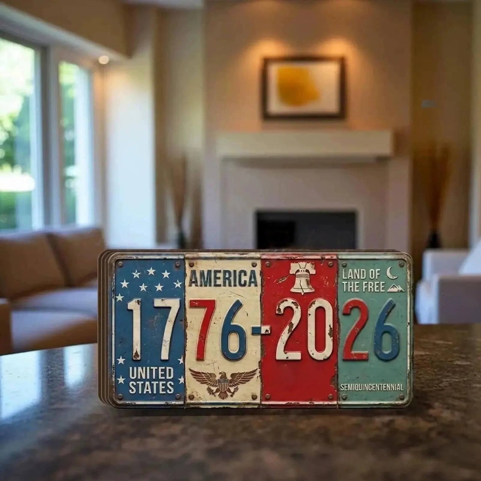 4th July License Plate 250 Years Commemorative Sign 1776-2026 Wall