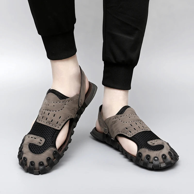 Summer Men Sandals Leather Mens Casual Shoes Outdoor Beach Roman Zpaxo