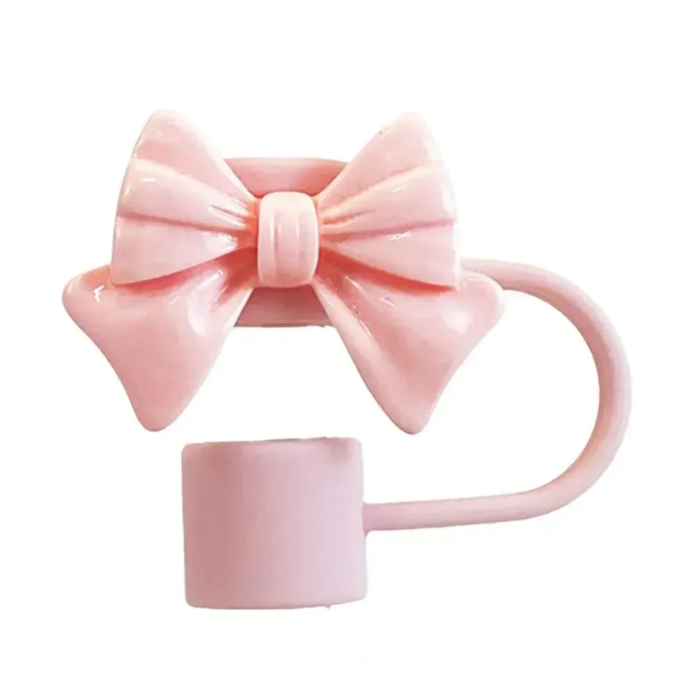New Cute Bow Straw Cap Covers Silicone Straw Toppers Cap For Stanley Cups Accessories Straw Dust Cap For 10mm Diameter Straws YU Zpaxo Light Pink