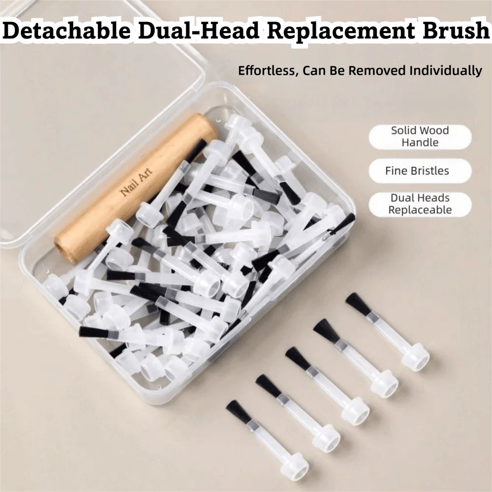 Detachable Nail Art Brush Set Wooden Grip Durable Bristles Multi-Functional Nail Polish Brushes Non-Deform Dual-Ended Zpaxo