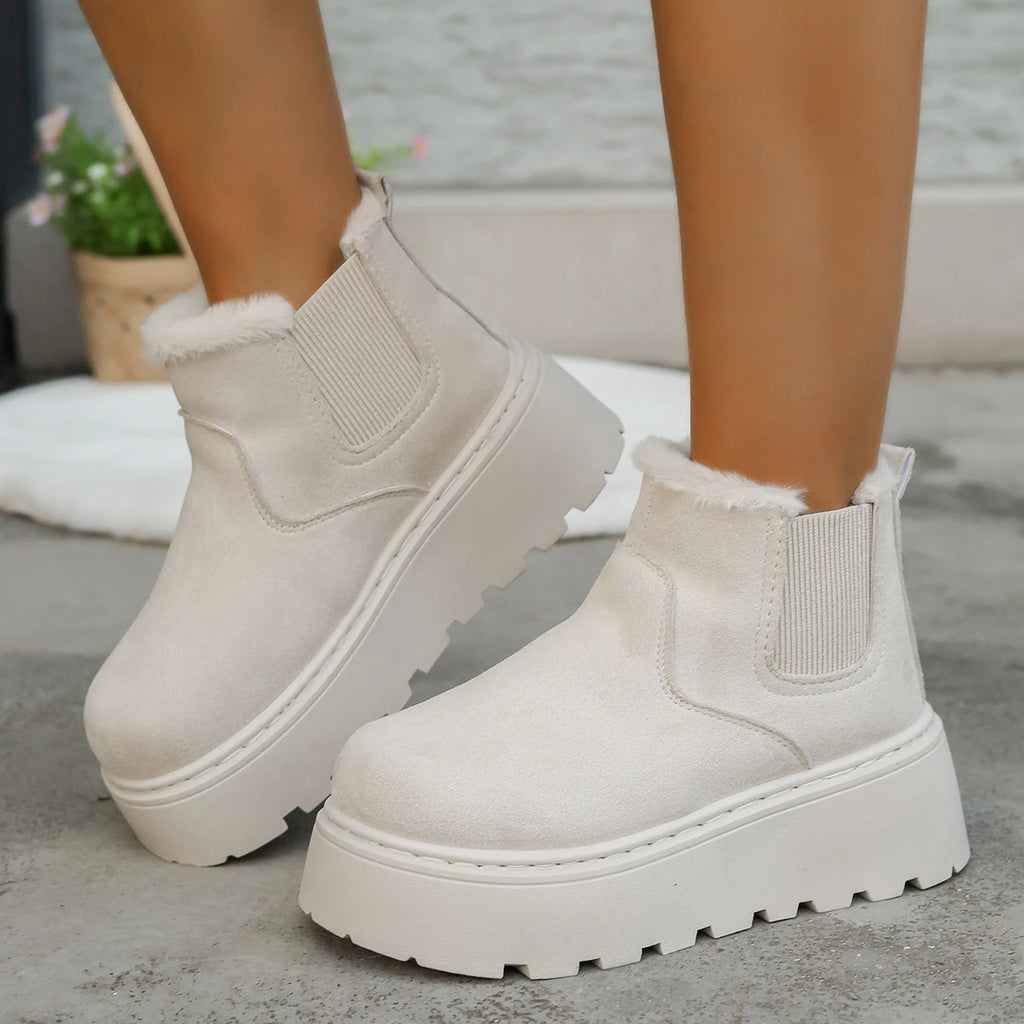 Plush Warm Non Slip Waterproof Ladies Flats Shoes Casual Slip on Female Ankle Boots Botas Mujer 2025 Winter Women Snow Boots Zpaxo