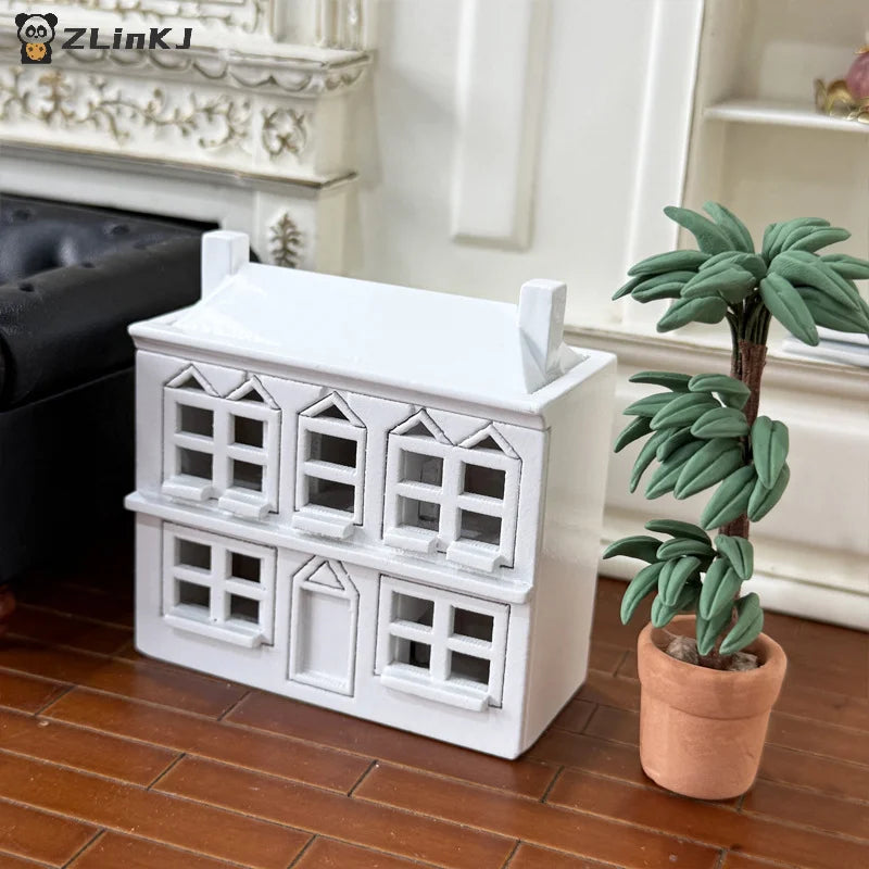 ▶1:12 Dollhouse Miniatures White Wooden Villa Small House Model Doll House Decor DIY Micro Landscape Ornaments Pretend Play Toys Zpaxo