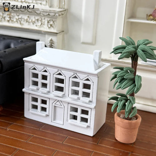 ▶1:12 Dollhouse Miniatures White Wooden Villa Small House Model Doll House Decor DIY Micro Landscape Ornaments Pretend Play Toys Zpaxo