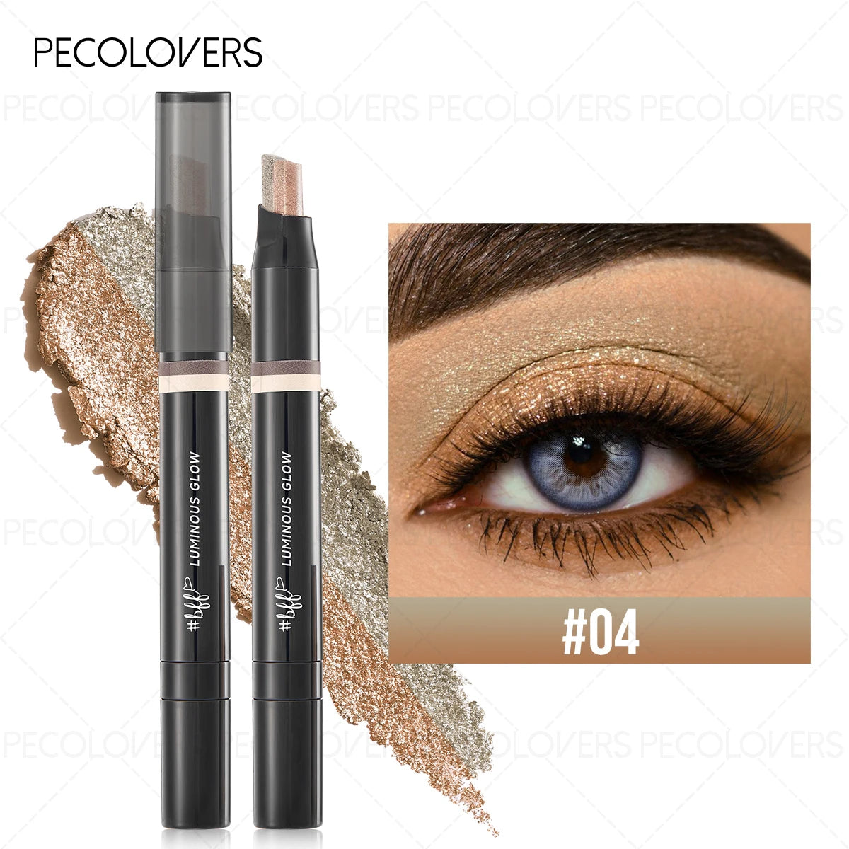 1PC Glitter Double Color Eyeshadow Stick Metallic Gradient Waterproof Two Tone Long Lasting Shimmer Shadow Pen 2 in 1 Eye Makeup Zpaxo 04