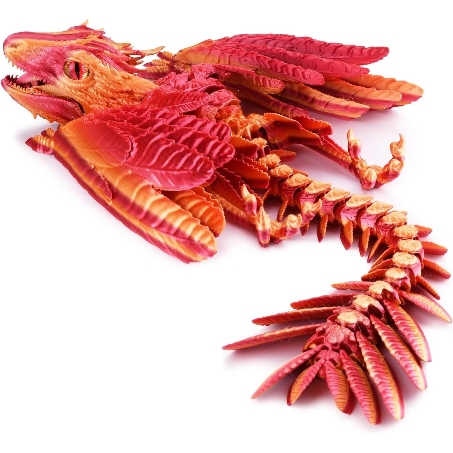 Feathered Wyvern 3D Printed Articulated Fidget Dragon Animals Print Zpaxo Orange