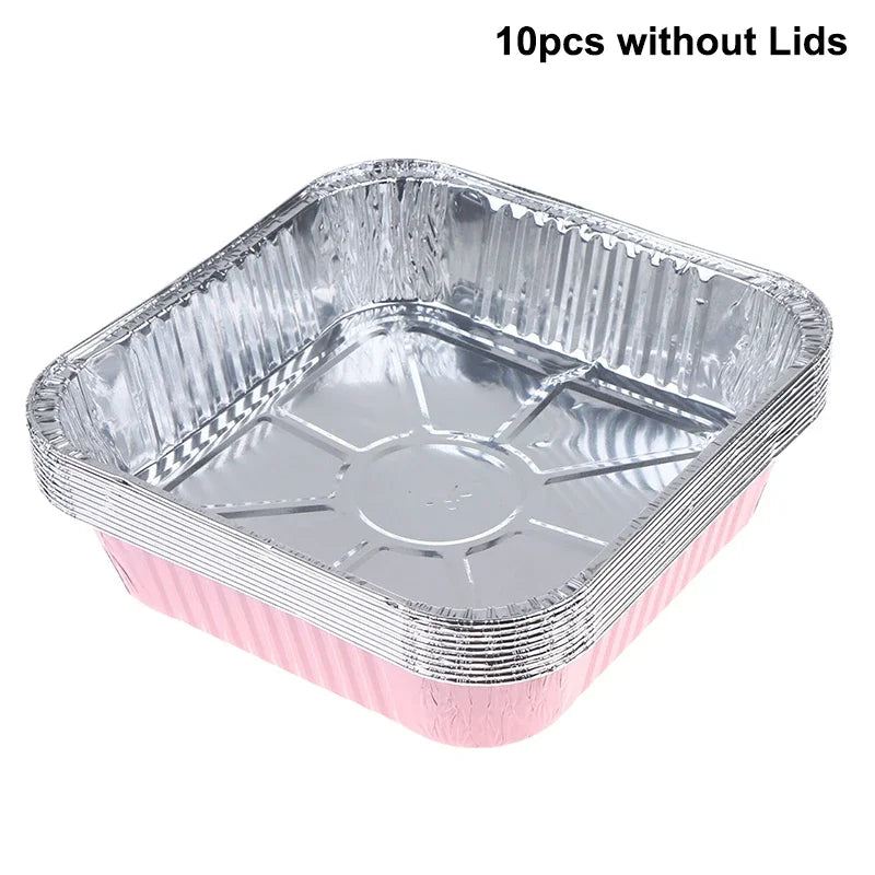 10Set Loaf Pans With Lids And Spoons Non-Stick Square Aluminum Foil Baking Pan Bread Container Heat-Resistant Cake Pans Zpaxo A