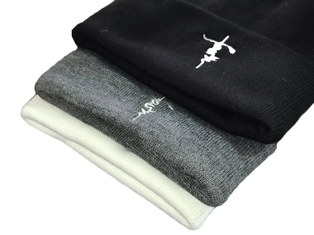 Alphabet Embroidered Knit Beanie – Double-Layer Warm Winter Hat