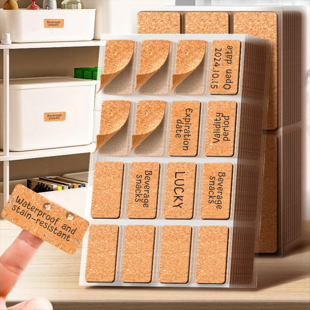 Cork Label Sticker Wooden 30x60mm Water Oil Proof Self Adhesive Wooden Label for Kitchen Office School 20 Sheet Zpaxo
