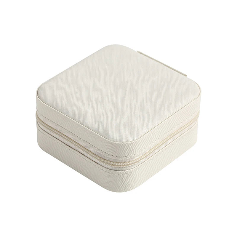 Mini Jewelry Organizer Display Travel Jewelry Zipper Case Boxes Earrings Necklace Ring Portable Jewelry Box Flip Top Storage Zpaxo White