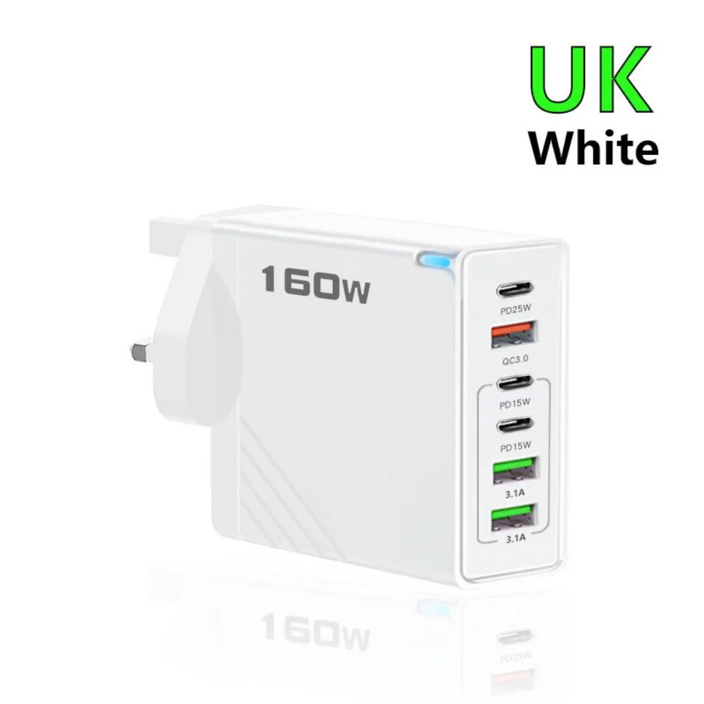 160W USB-C Multi-Port Fast Wall Charger | iPhone & Android USB-C Wall Charger Zpaxo UK White