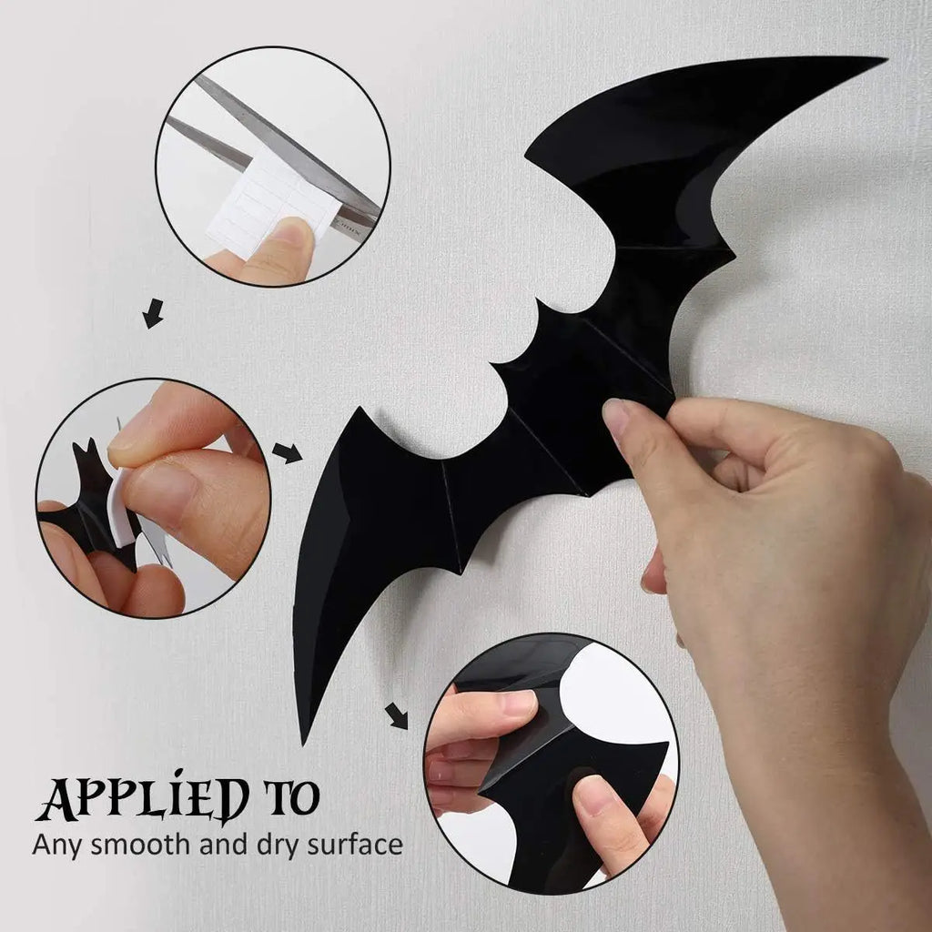 3D Black PVC Bat Spider Wall Stickers Scary Halloween Decorations