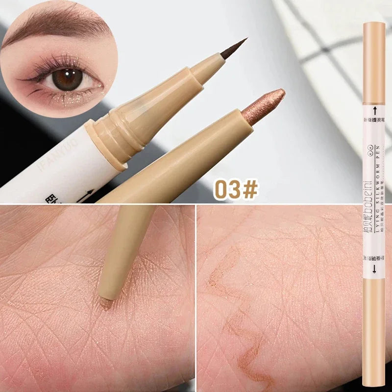 Ultra-fine Double Ended Eyeliner Pencil Matte Highlighter Eyeshadow Makeup Stick Sparkling Liquid Shadow Brighten Silkworm Pen Zpaxo 03