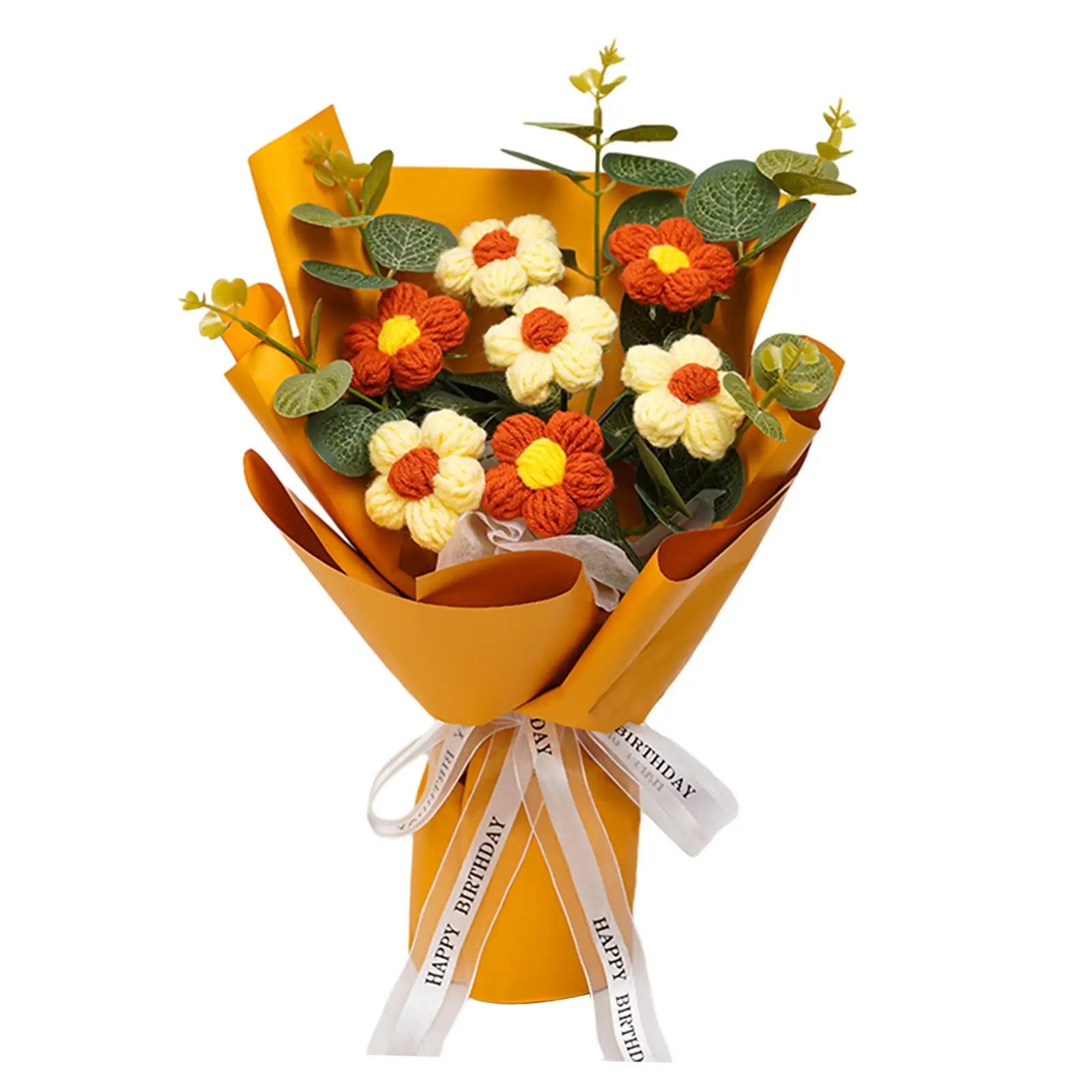 Crochet Flower Bouquet Mother Day Gift Decoration Woven Bouquet for Girl Friend Thanksgiving Festival Wedding Mother's Day Zpaxo YELLOW