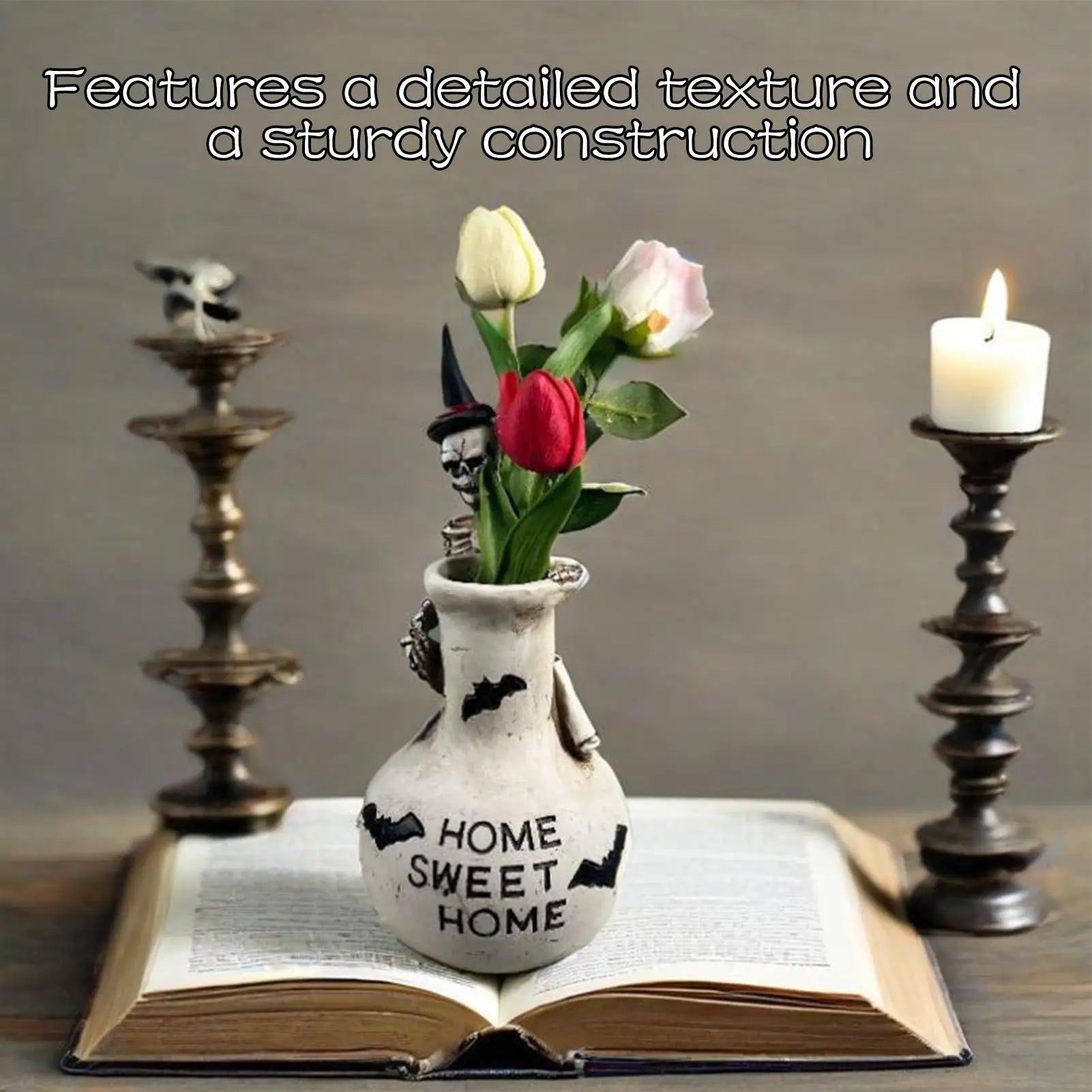 Skull Vase Halloween Gothic Skeleton Decoration Desktop Holding Home