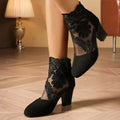 Women Spring Summer Boots Lace Outdoor Fashion Boots Female Trend Plus Size Shoes Ladies High Heels Round Toe Ankle Boots Women Zpaxo black 36
