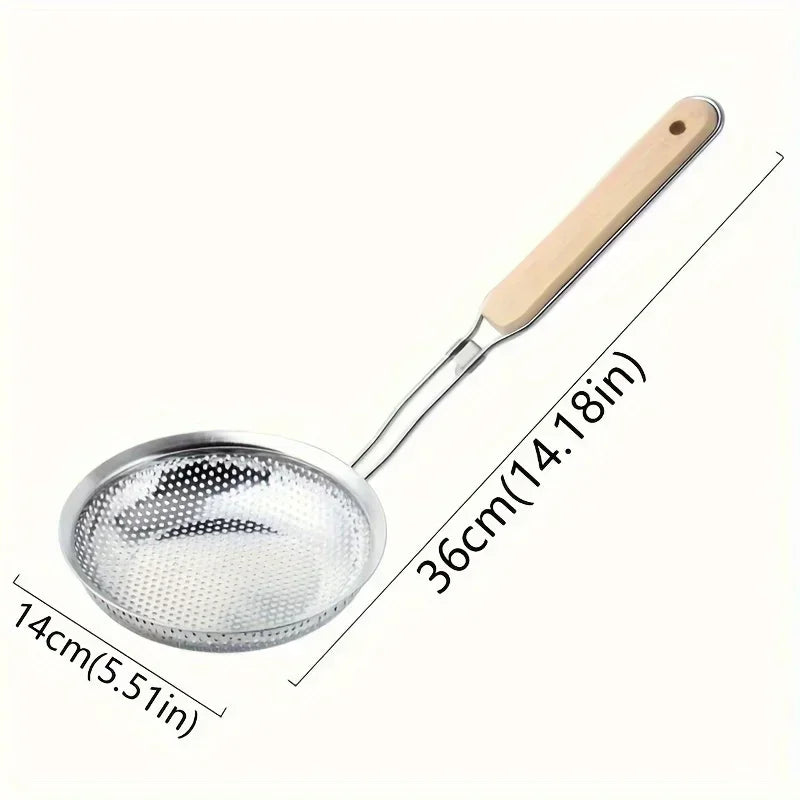 Wooden Handle Stainless Steel Small Colander Fine Mesh Oil Strainer Multi-function Filter Mesh Flour Sifter Kitchen Baking Tools Zpaxo