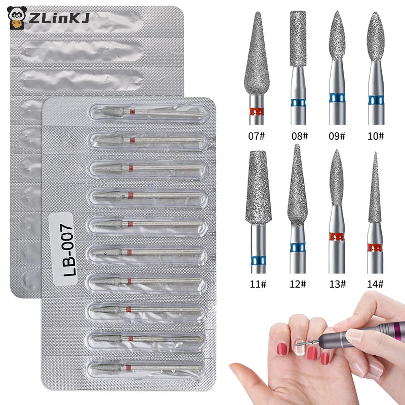 ▶10Pcs Diamond Milling Cutter For Manicure Electric Nail Drill Bits Accessory Pedicure Machine Nail File Gel Remover Tool Zpaxo