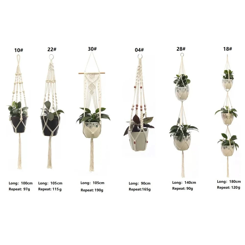 Bohemian Hand-woven Plant Hanging Basket Holder Indoor Outdoor Stand Zpaxo
