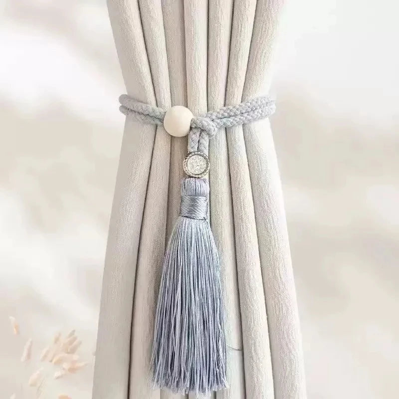 Boho Decorative Curtain Tiebacks Long Tassel Rhinestone Adjustable