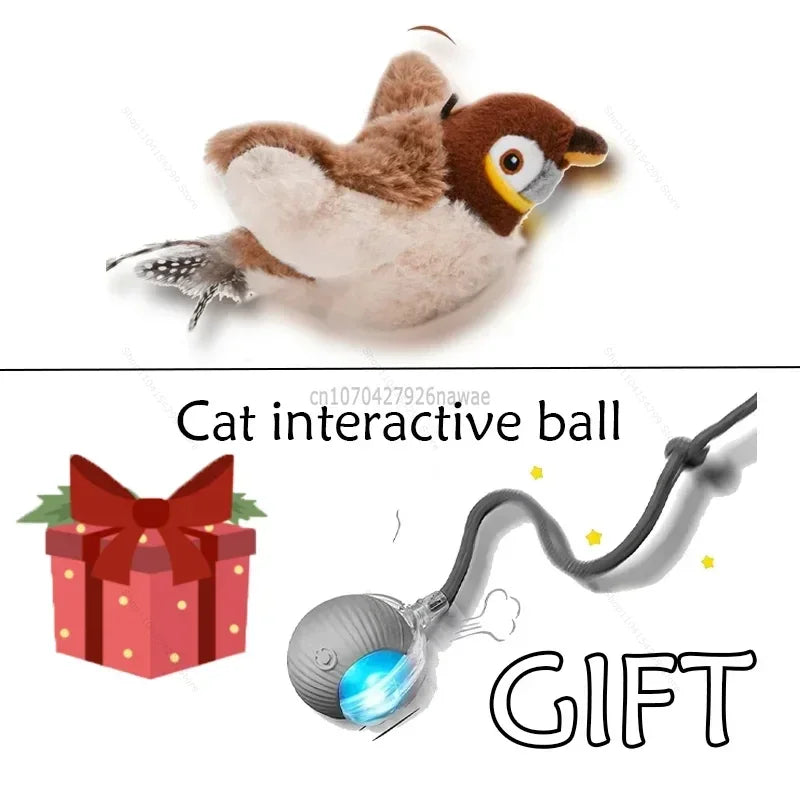 Interactive Cat Toys Rechargeable Electric Chirping Flapping Wings Bird with Catnip Cats Touch-Activated Squeaky Plush Toy Pet Zpaxo Sparrow - Grey ball