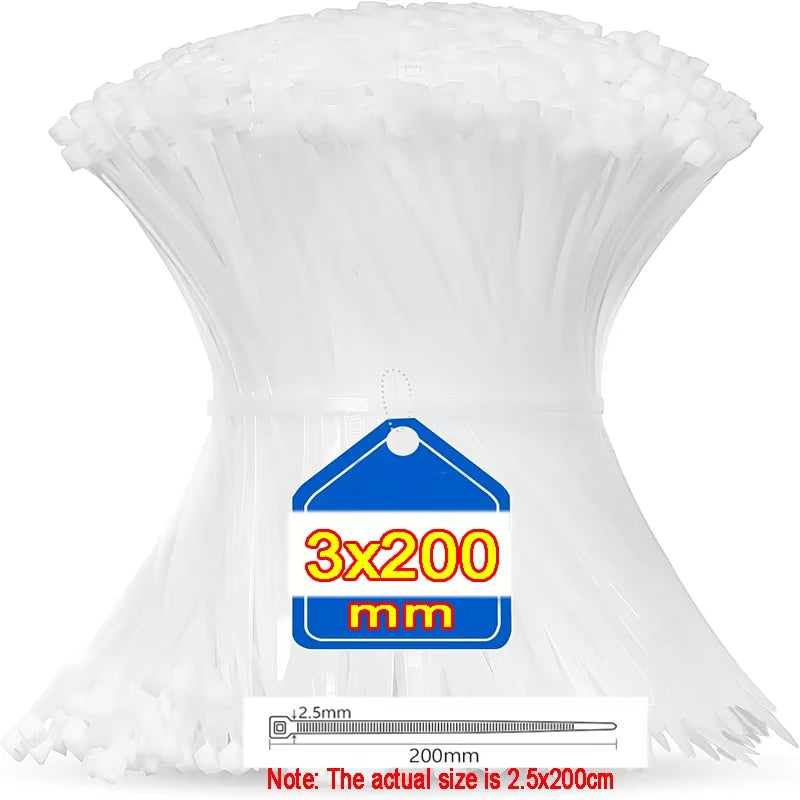 Cable Tie Nylon Tie Self-locking Black Fastening Strap Cable-Tie-Set Cable Zip Tie Fastening Ring Zip Wraps Strap Tie Zpaxo White-2.5x200mm 400pcs