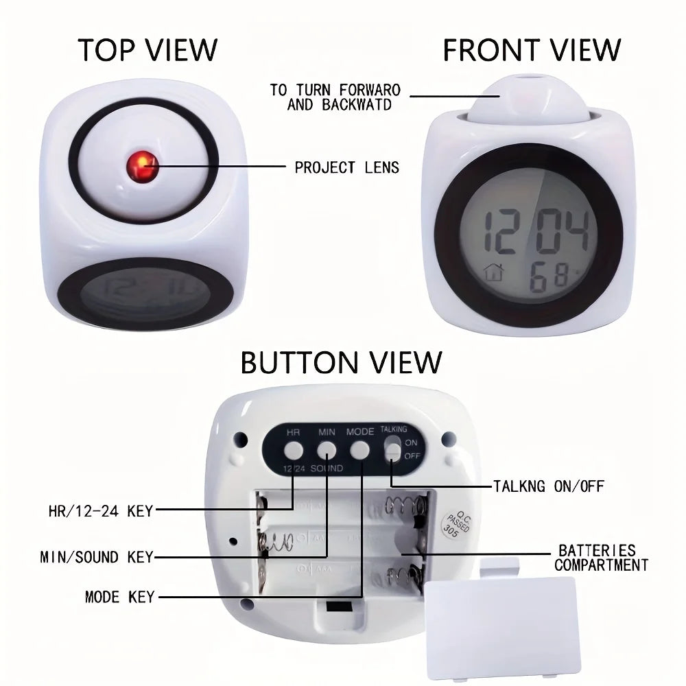 Digital Projection Alarm Clock LED Projector Temperature Display