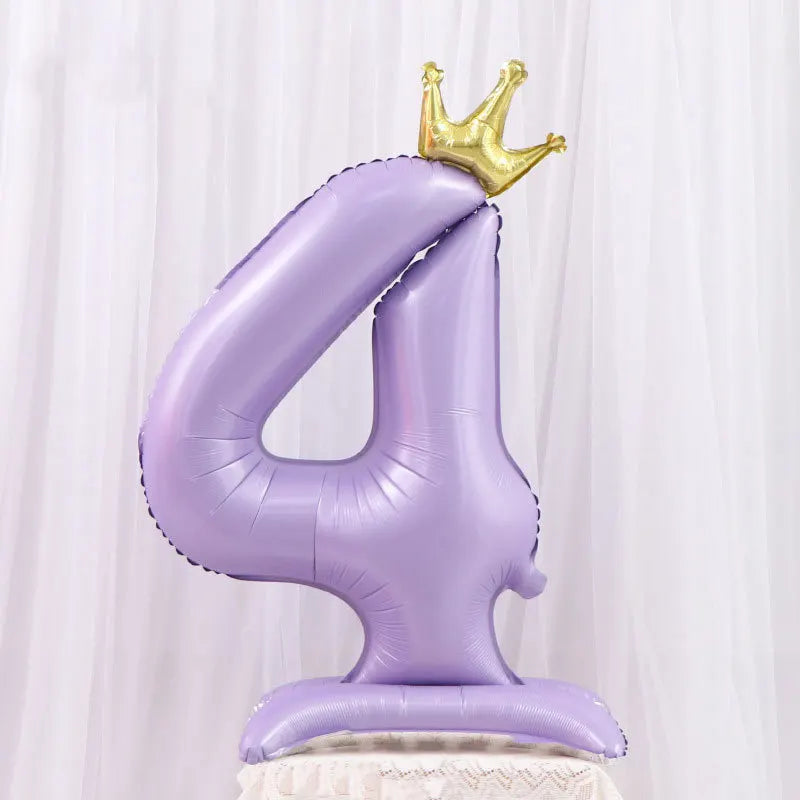 Light Purple Standing Foil Number Balloon Crown Digital Balloons Girl Zpaxo Number4 42inch