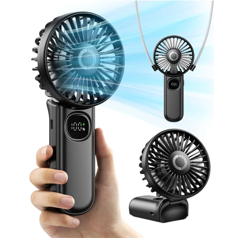 Handheld 1 Fan 5 Speed Adjustable Foldable Portable LED Display