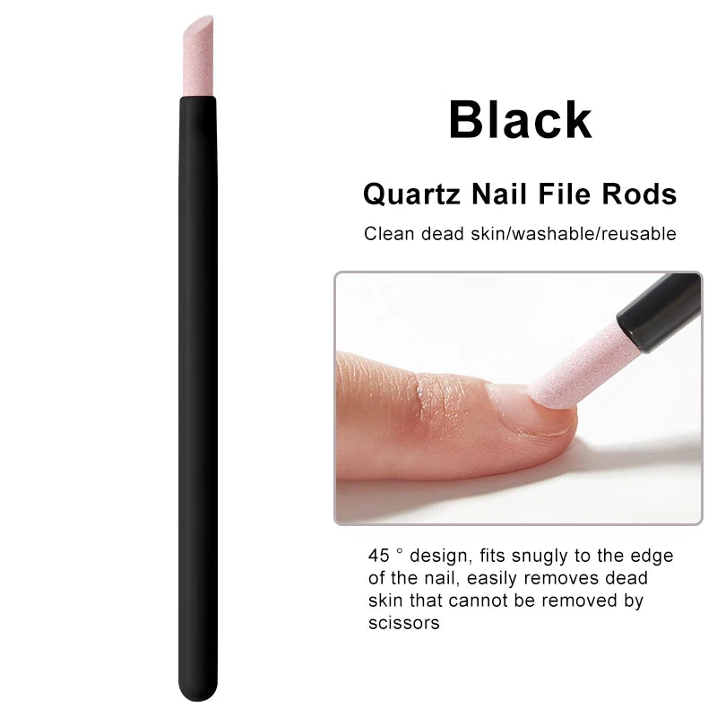 1-6PC Nail File Cuticle Stone Pusher Sanding Sticks Nail Art Quartz Pen Cuticle Remover Trimmer Manicure Tools Pushing Dead Skin Zpaxo Black-1pcs