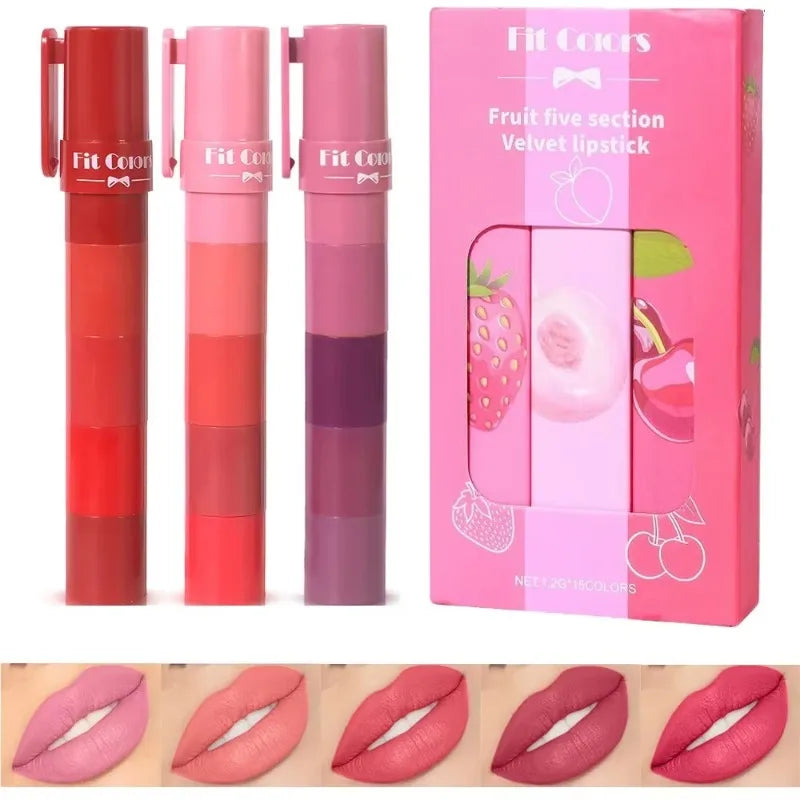1 Matte Velvet Lipstick Crayon Combo Pink Red Lip Tint Sexy Zpaxo 3Pcs Set 5 In 1