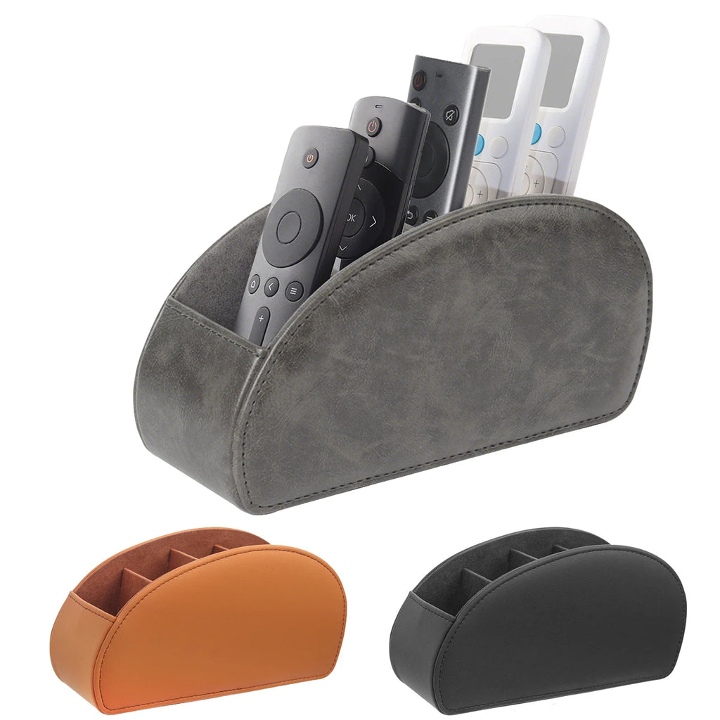 PU Leather Remote Organizer – 5-Compartment Bedside Caddy
