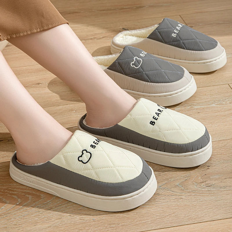 Winter Warm Fur Slippers Men Women Couples House Non Slip Soft Shoes