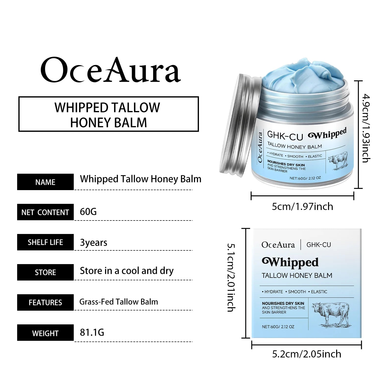 OceAura Tallow & Honey Whipped Body Cream | Deep Hydration Body Moisturizing Cream Zpaxo