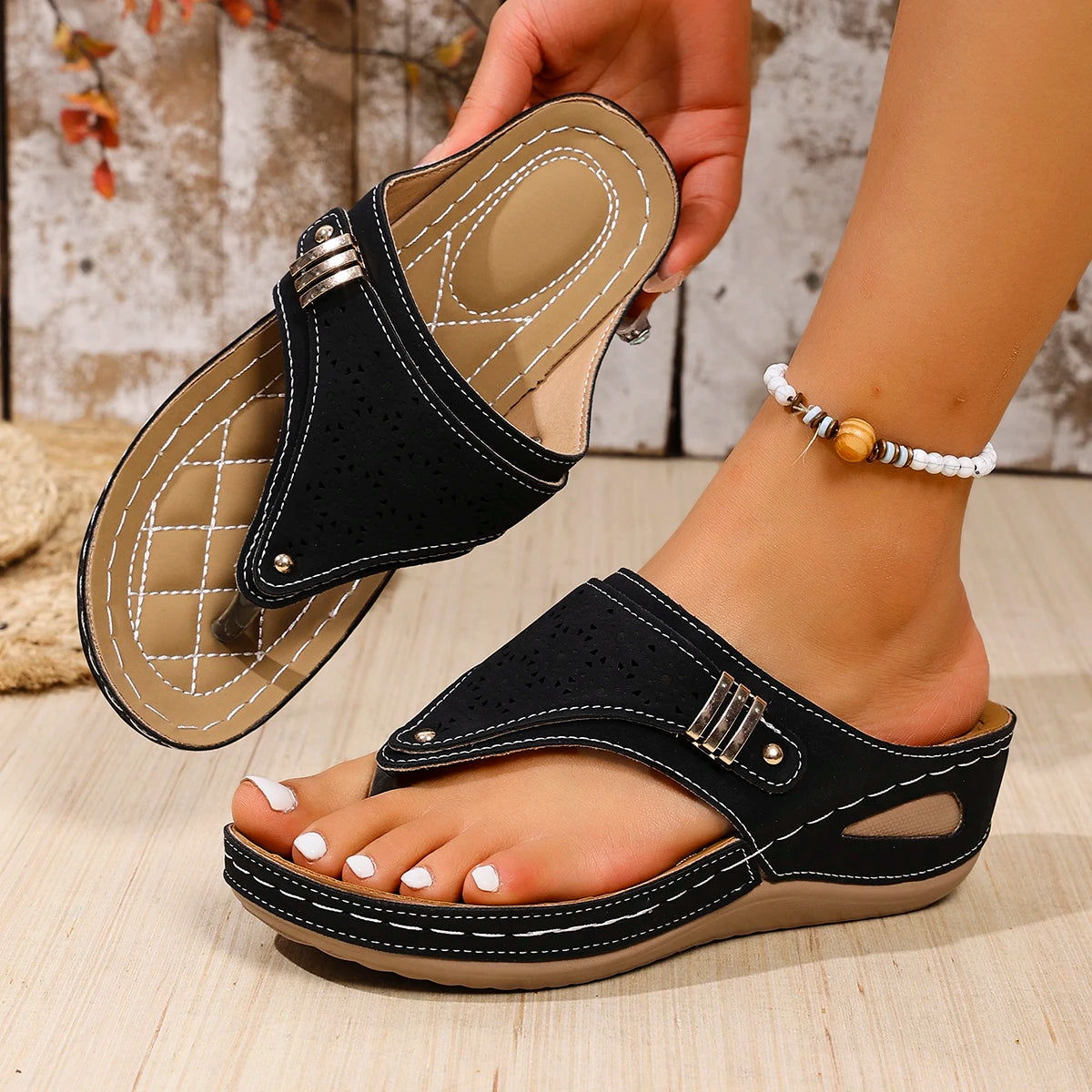 Women Wedges Slippers Lightweight Trend Sandals Open Toe Platform Zpaxo black 43