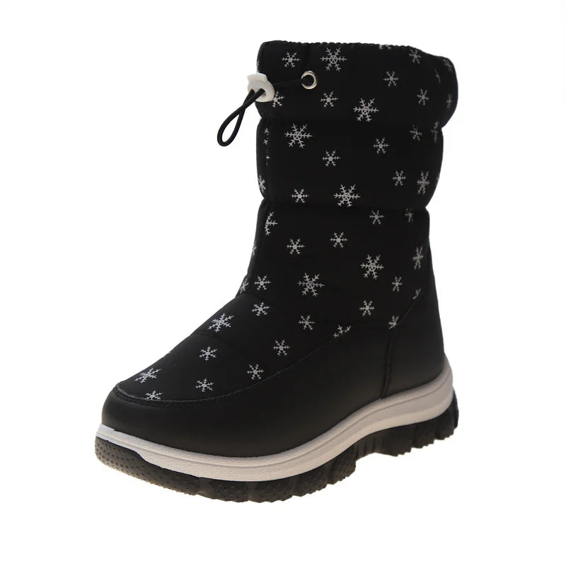 Winter Children Girls Snowflake Snow Boots Warm Plush Thick-soled Zpaxo black 28(Insole18.5cm) China Mainland