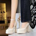 Round-toe Single Shoes Women Heels Double-layer Waterproof Platform Zpaxo 8326 White 40 China Mainland