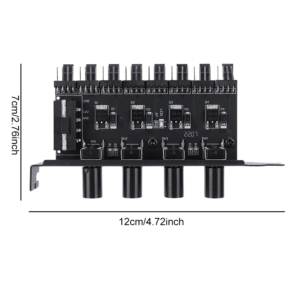 Chassis Fan Hub SATA 4 Pin Adapter 8 Channel CPU Cooling Knob Case