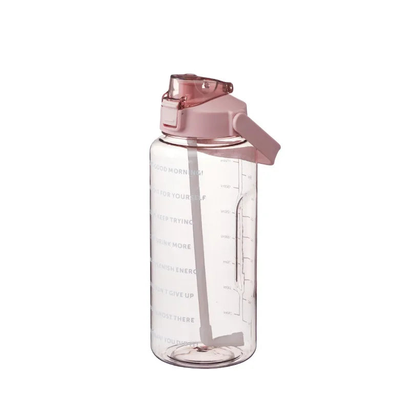 Sports Drinking Bottles Time Marker Men Women Water Bottle Straw Zpaxo Pink 2000ml